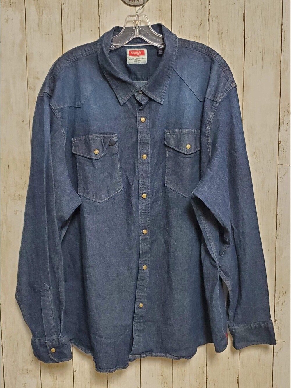 Wrangler Men's Denim Pearl Snap Western Shirt Dark Wash Cowboy Cut XL